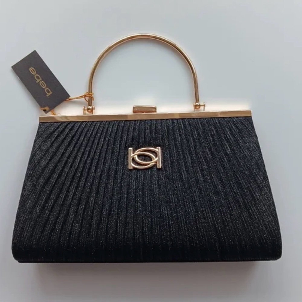 Bebe Black Clutch with Gold Accents - Picture 1 of 7